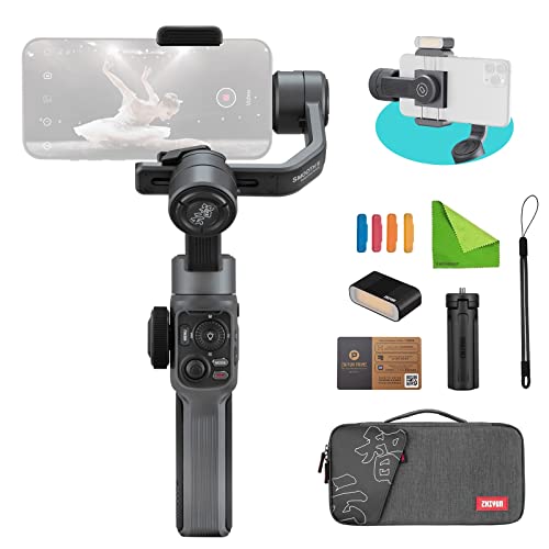 Zhiyun Smooth 5 Combo w/Magnetic Fill Light,Carrying Bag & Tripod,Professional 3-Axis Handheld Gimbal Stabilizer for Smartphone iPhone 15 14 Pro Max Plus 13 12 11 X XS XR Mini SE2& Android Cell Phone