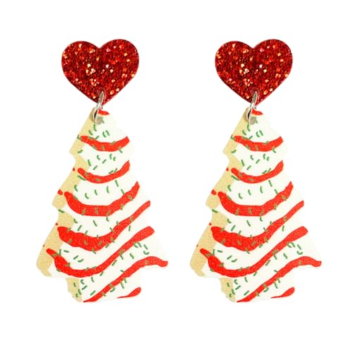Christmas Tree Earrings Acrylic Christmas Holiday Earrings Colourful Christmas Tree Cake Earrings for Christmas Jewelry Gifts for Women Girls (F)