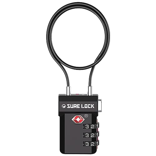 SURE LOCK TSA Approved Luggage Locks, Open Alert, Easy Read Dials, Travel Luggage Locks for Suitcase, Baggage Locks(Extra Long Cable)