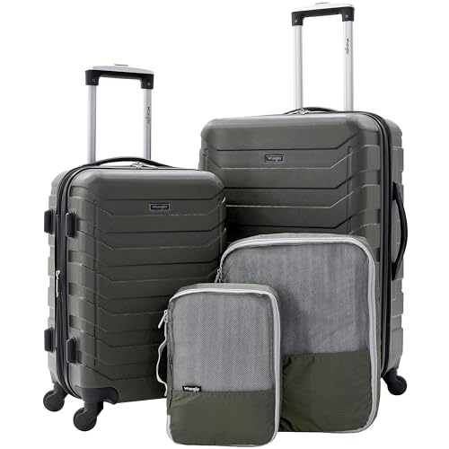 Wrangler 4 Piece Elysium Luggage and Packing Cubes Set, Olive Green