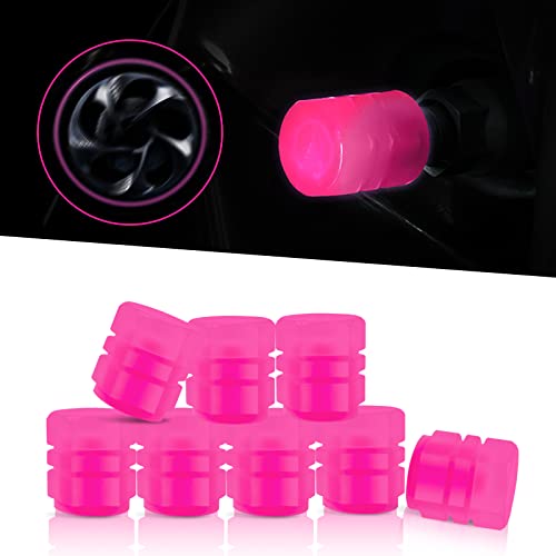 Miytsya 8 PCS Luminous Wheels Cap Tire Valve Stem, Glow Luminous at Night, Air Caps Cover Fluorescent, Illuminated Auto Car Wheel Valve Stem Caps Cover for Car, SUV, Motorcycle, Truck, Vehicle (Pink)