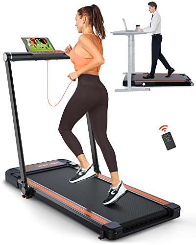 THERUN 2.5HP Treadmill, 2 in 1 Under Desk Walking Pad Treadmill, Electric Compact Space Folding Treadmill for Home Office with LED Touch Screen 0.6-7.6MPH Wider Running Belt, No Assembly Needed