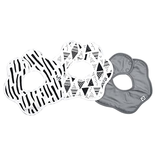 Tiny Twinkle Roundabout Drool Bibs 3 Pack - 360 Rotating Waterproof and Absorbent Teething Baby Bibs (Black and White)
