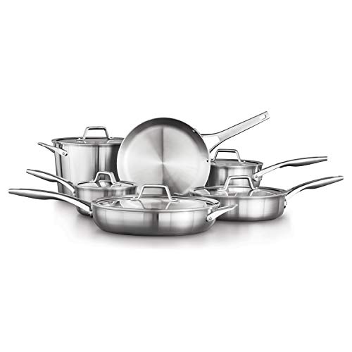 Calphalon 11-Piece Pots and Pans Set, Stainless Steel Kitchen Cookware with Stay-Cool Handles, Dishwasher Safe, Silver