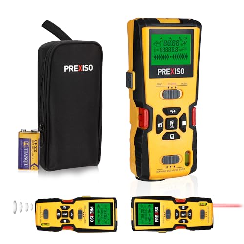 PREXISO 5-in-1 Stud Finder with Laser Level Marking & Ultrasound Distance Measure - Area, Volume, Addition | Wood, AC Wire Detector - Wall Scanner Beam Finders for Dry Interior Walls, Metal Studs