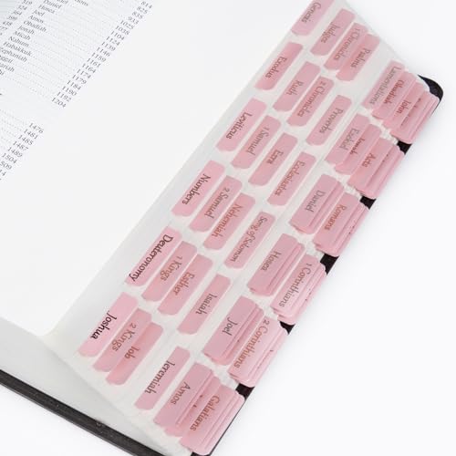 TFIVE Laminated Bible Tabs, Pink Bible Journaling Tabs for Women and Men, 75 Hot Stamping Rose Gold Bible Index Tabs in Total, Easy to Read and Apply Bible Study Supplies Accessories