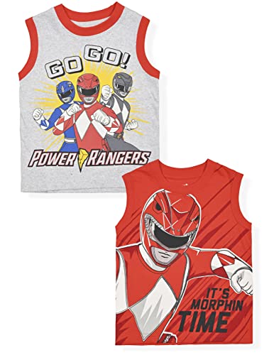 Power Rangers 2 Pack Sleeveless Tee Shirt Set for Boys, Printed Undershirt for Kids, Size 7 Red