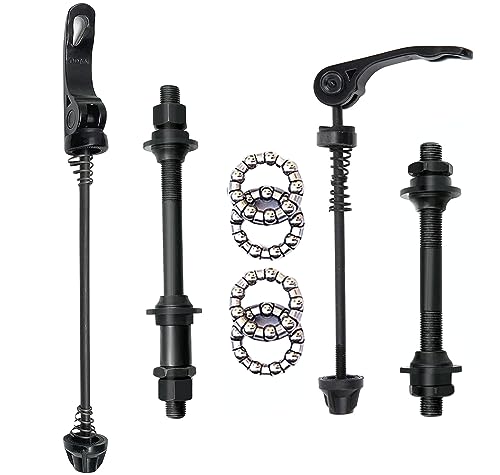 MOONDKIST Bike Quick Releases Set, 1 Pair MTB Quick Release Bicycle Hub Road Mountain Bike Front & Rear Axle Hollow Shaft Set with 25mm Wheel Hub Steel Ball for Road Bike, Mountain Bike
