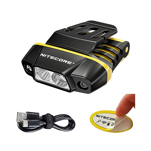 Nitecore NU11 Clip-On Cap Light and Headlamp, 150 Lumen Bright, USB-C Rechargeable, 90 Degree Adjustable for Fishing Camping and Work with Hands-Free Motion Sensor, White and Red LEDs and Sticker
