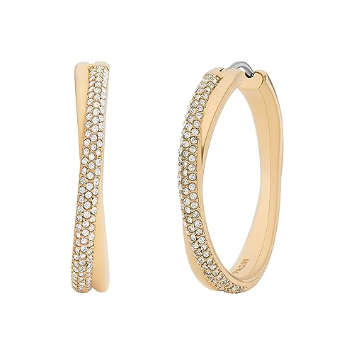 Michael Kors Stainless Steel and Pavé Crystal Hoop Earrings for Women, Color: Gold (Model: MKJ8319710)
