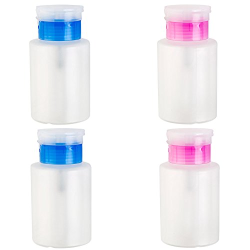 Nail Art and Make Up Set Kit of 4pcs Liquids Cosmetics Bottles Dispensers With Pump for Creams, Tonics, Soaps, Shampoos, Lotions and Polish Varnish Removers