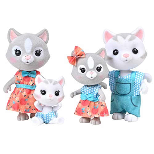 Sunny Days Entertainment Honey Bee Acres Purringtons Cat Family – 4 Miniature Flocked Dolls | Small Collectible Kitten Figures | Pretend Play Toys for Kids
