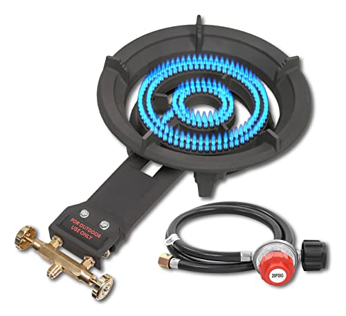 CONCORD Roadster Burner. 13' Cast Iron Single Propane Wok Burner. Dual Controlled Burner Rings, 90,000 BTU. Outdoor Cooking, Wok Stir Frying, Countertop Burner.