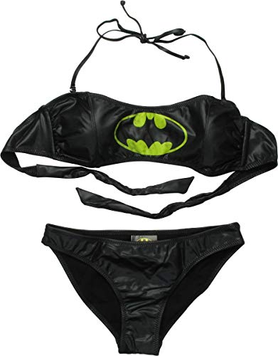 DC Comics Sleek Bandeau Faux Leather Sexy Batman Superhero Bikini Swimsuit (Medium)
