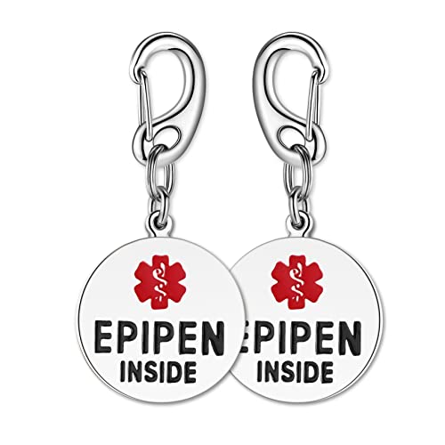 Divoti 1' Stainless Steel Dual-sided (1 UNIT) EpiPen Inside Bag Tag - Quick Clip