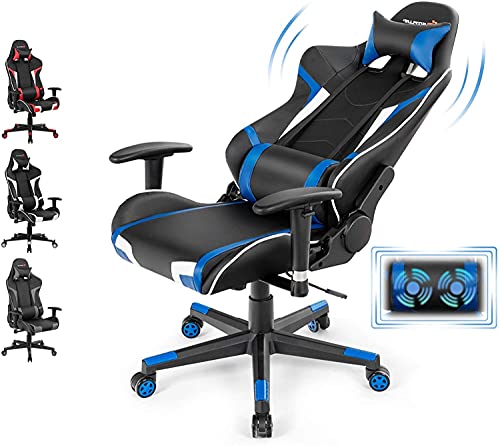 CHEFJOY Massage Gaming Chair, High Back Office Computer Chair with Headrest and Lumbar Support, Racing Style Reclining Swiveling Game Chair for Home Office (Blue)