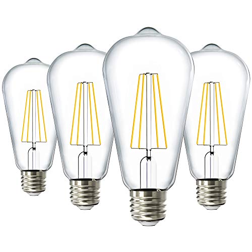 Sunco 4 Pack Dusk to Dawn Light Bulbs LED Edison 4000K Cool White, 7W Equivalent 60W, Vintage Styled ST64 Extra Bright Automatic Bulb, 800 LM, E26 Base, Light Sensing Outdoor UL, Energy Star