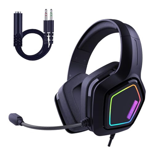 Gaming Headset Headphones with Microphone with RGB, 3.5mm Audio Jack Over Ear Headphones Wired for PC Switch Playstation Xbox PS5 Laptop, Steam Deck, Rog Ally