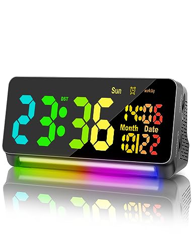 120db Super Loud Alarm Clocks for Bedrooms, 15 Wake Up Sounds Digital Alarm Clock For Heavy Sleepers adults , 7 Color Night Light, Dynamic RGB Color , 0-100% Dimmer, Snooze, DST , Large LED Display