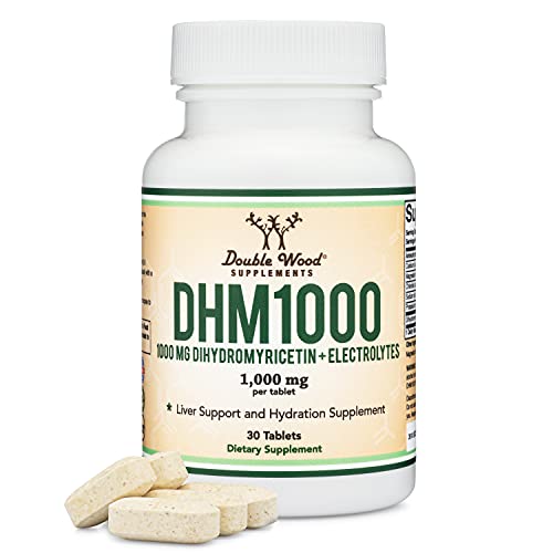 DHM1000 Dihydromyricetin (DHM) Tablets - Most Powerful DHM Supplement on The Market - 1,000mg (30 Count) Enhanced with Electrolytes for Hydration and Liver Support by Double Wood