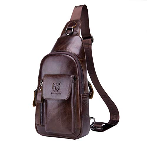 Leather Sling Bag Hiking Daypack for Men Women Outdoor Travel Camping Fishing Crossbody Shoulder Chest Pack Backpack