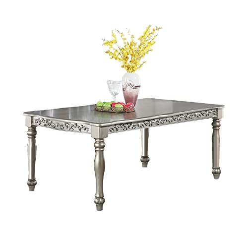Poundex Rectangular Dining Table, Silver