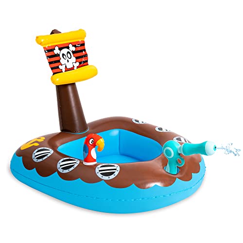 Sloosh Inflatable Pirate Boat Pool Float for Kids with Built-in Water Gun, Inflatable Ride-on Floaties Swimming Pool Toys Boat for Toddler Summer Fun