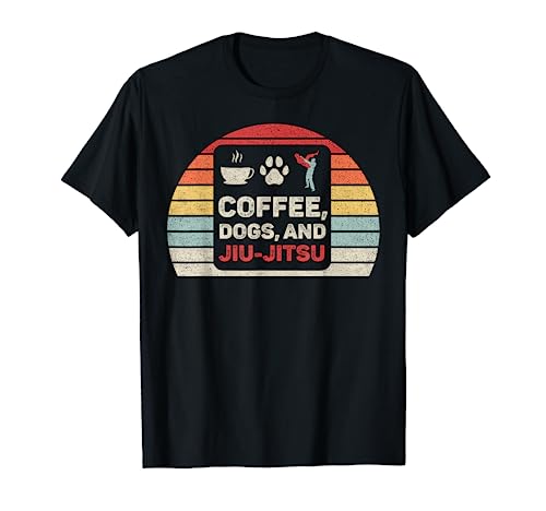 Vintage Retro Coffee Dogs Jiu Jitsu Shirt For Bjj, Jujitsu T-Shirt