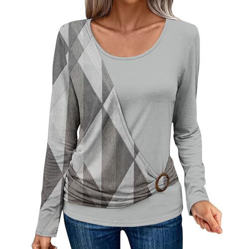 Womens winter clothes Dress shirts for women business casual Womans clothing Long Sleeve Shirts for Women Trendy Round Neck Blouses Printed T-Shirt Casual Tunic Tops Loose Fit Basic Tees Soft Pullover