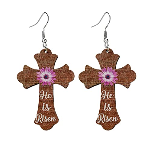 coadipress Easter Bunny Wooden Dangle Earrings for Women Colorful Teardrop Hollow out Rabbit Earrings Easter Basket Eggs Bunny Rabbit Earrings Funny Party Decoration (Cross Flower)