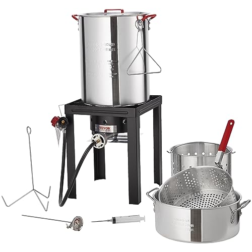 VEVOR Turkey Deep Fryer, 30-qt Turkey & 10-qt Fish Steamer Cooker Set, Outdoor Aluminum Seafood Frying Pot, 54,000 BTU Burner Propane Gas Boiler, Perfect Gifts for Christmas