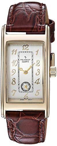 Peugeot Men's Classic Vintage Watch - Curved Stainless Steel Case with Genuine Leather Band