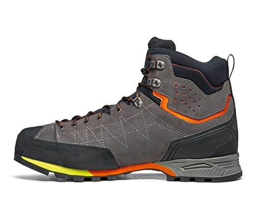 SCARPA Men's Zodiac Plus GTX Waterproof Gore-Tex Boots for Backpacking and Hiking - Shark/Orange - 8-8.5