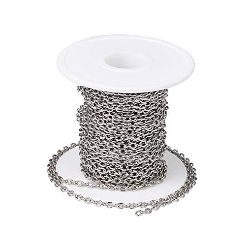 PandaHall 32.8 Feet Stainless Steel Cable Cross Chains with Spool 4x3x0.8mm Unwelded Oval Link Necklace Bracelet Pendant Jewelry Making Chains