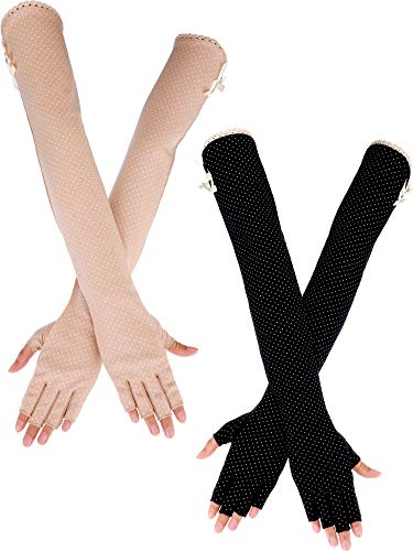 Chuangdi 2 Pairs Women UV Sun Protection Driving Gloves Touchscreen Arm Sun Block Gloves for Outdoor Sports Summer Supplies (Color Set 3)