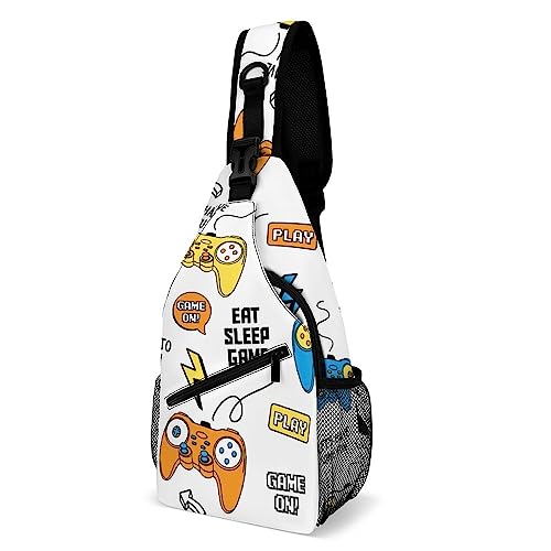 WINTYE Mode Joystick Gamepad Sling Bag Crossbody for Women Men Lightweight Adjustable Extender Strap Unique Cartoon Shoulder Backpack with Water Bottle Holder Casual Daypack for Hiking Travel
