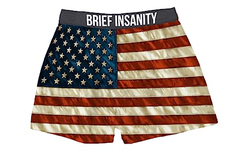 BRIEF INSANITY Comfortable Loose Fit Boxer Shorts | 4th of July Patriotic, Military, American Flag Boxers for Men (Large, American Flag)