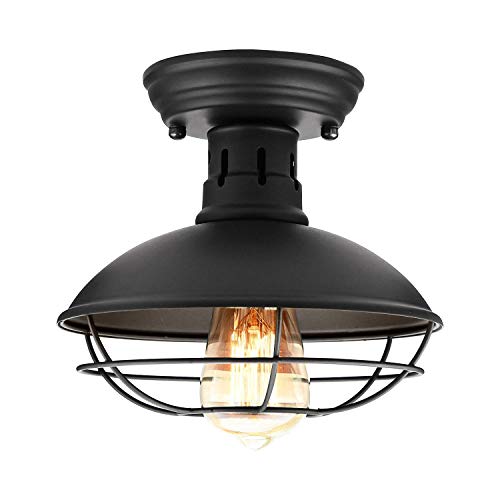 Farmhouse Flush Mount Ceiling Light - Easric Industrial Ceiling Light Fixture Rustic Black Metal Cage Close to Ceiling Lamp E26 Base for Hallway Foyer Kitchen Porch