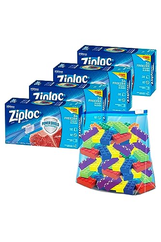 Ziploc Quart Food Storage Freezer Slider Bags, Power Shield Technology for More Durability, 34 Count (Pack of 4)