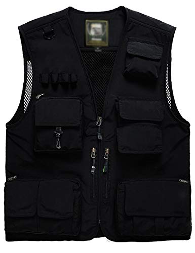 Flygo Men's Multi-Pocket Outdoor Quick Dry Mesh Fishing Safari Photo Work Vest (X-Large, Black)