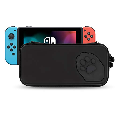GeekShare Cat Paw Case for Switch - Portable Hardshell Slim Travel Carrying Case fit Switch/Switch OLED Console & Game Accessories - A Removable Wrist Strap (Classic Black
