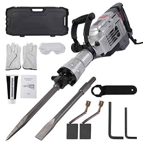 14-Amp 30-Pound SDS-Hex Jack Hammer,1-1/8' 2000W Corded Electric Heavy Duty Demo Demolition Chipping Hammer Concrete/Pavement Breaker with Carrying Case Flat Chisel Bull Point Chisel