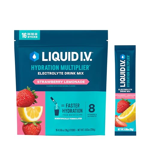Liquid I.V. Hydration Multiplier - Strawberry Lemonade - Hydration Powder Packets | Electrolyte Powder Drink Mix | Convenient Single-Serving Sticks | Non-GMO | 1 Pack (16 Servings)