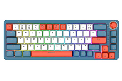 GK GAMAKAY LK67 65% RGB Silent Mechanical Keyboard with Knob Control, 67 Keys Hot Swap Bluetooth/USB-C Wired/2.4GHz Wireless PBT XDA Profile Keycaps Blue Gaming Keyboard (GamaKay Pegasus Switch)
