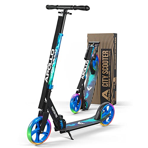 Apollo Adult Scooter - Folding Kick Scooter for Adults, Teens & Kids Ages 6 Years and up with Big Wheels (XXL), Foldable LED Light Up Wheel, Scooter for Adults 220 lbs (Universe/Blue)