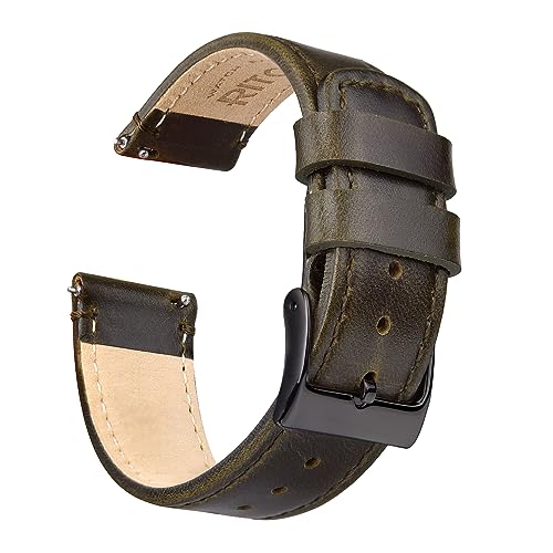 Ritche 20mm Classic Genuine Leather Watch Band Quick Release Vintage Watch Bands for Omega x Swatch Moonswatch for Men Women Compatible with Timex Easy Reader 38mm / Seiko SARB017 - Olive Green Leather Watch Strap