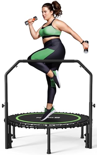 BCAN 450 LBS Foldable Mini Trampoline, 40' Fitness Trampoline with Adjustable Handle Bar, Bungees, Stable & Quiet Exercise Rebounder for Adults Indoor/Garden Workout-Green