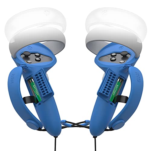 KIWI design Controller Grips Cover with Battery Opening Adjustable with Knuckle Straps, Suitable for Large Hands Compatible with Quest 2 Accessories (Blue)