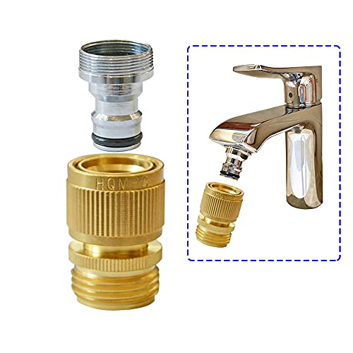 HQMPC Faucet To Hose Adapter Kitchen Snap Coupling Adapter Washing Machine Quick Connect Dishwasher Snap Coupling Adapter,Chrome Nipple Male 15/16-27 or female 55/64-27 To Male 3/4' GHT Quick Coupler