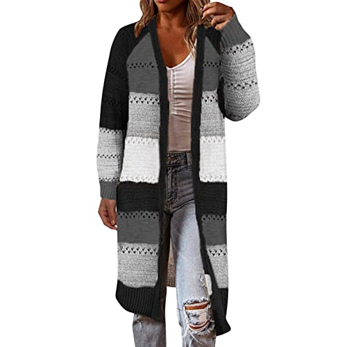 8QIDA Women's Cardigan Button Down Coat Patchwork Knitted Cardigan Color Contrast Large Size Multi Color Christmas Jacket